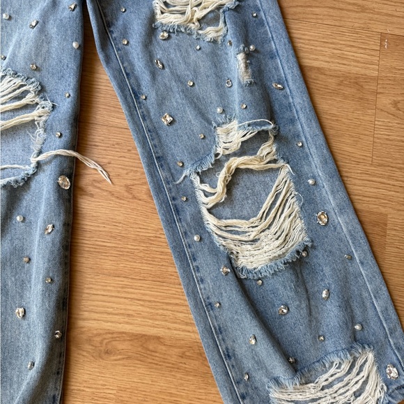 Distressed Rhinestone Studded Jeans – Size S - Picture 6 of 6